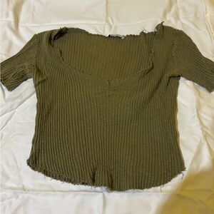 ZARA Olive Green Ribbed Women's Top